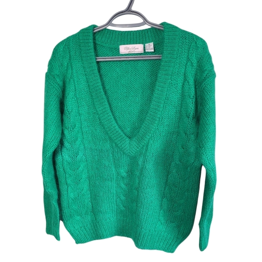 Vintage Rebecca Lynn Size Small Vibrant Green Wool Blend Cable Neck‎ Sweater